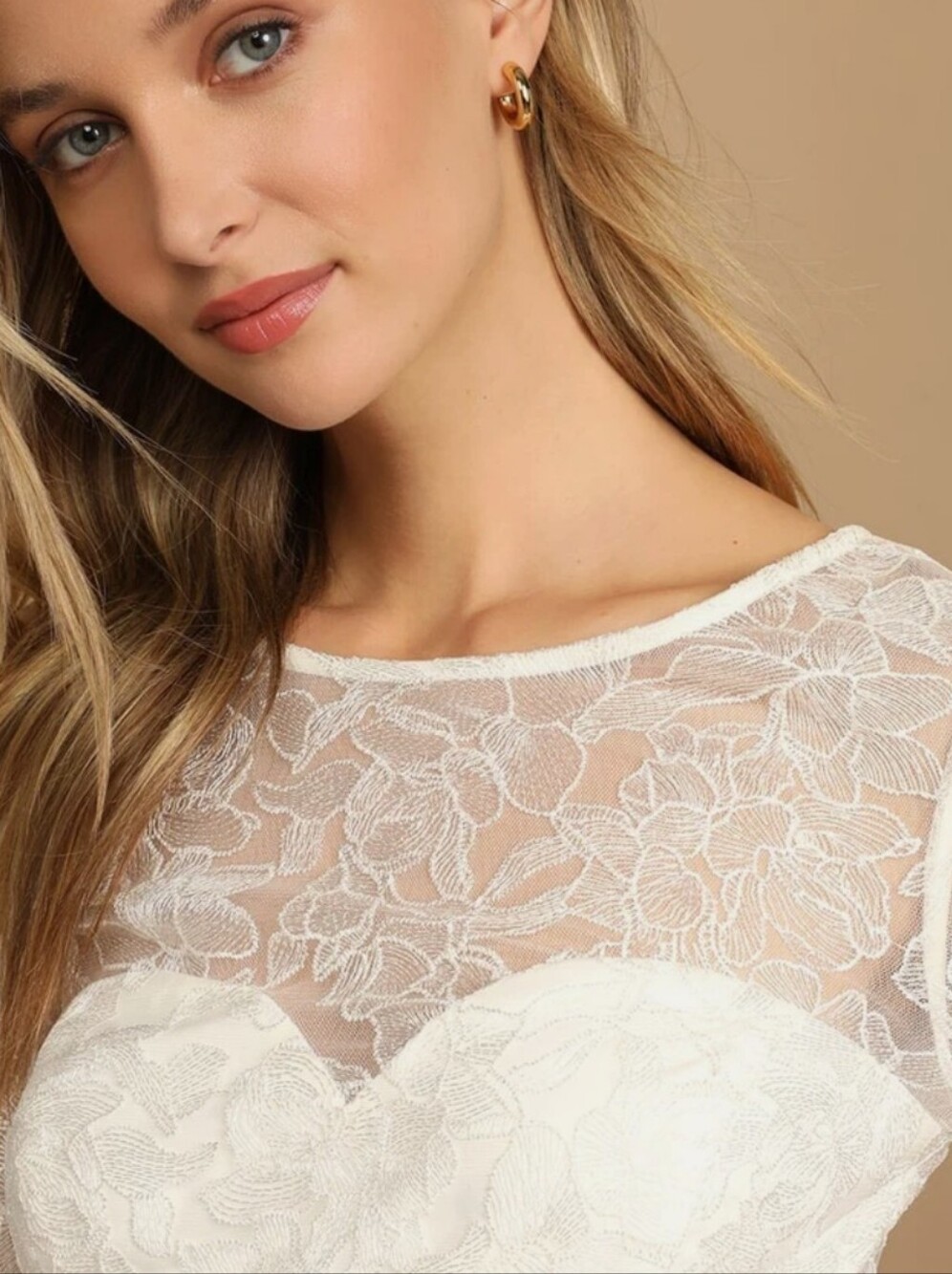 My Clarity Ivory Mesh Floral Embroidered  Romper